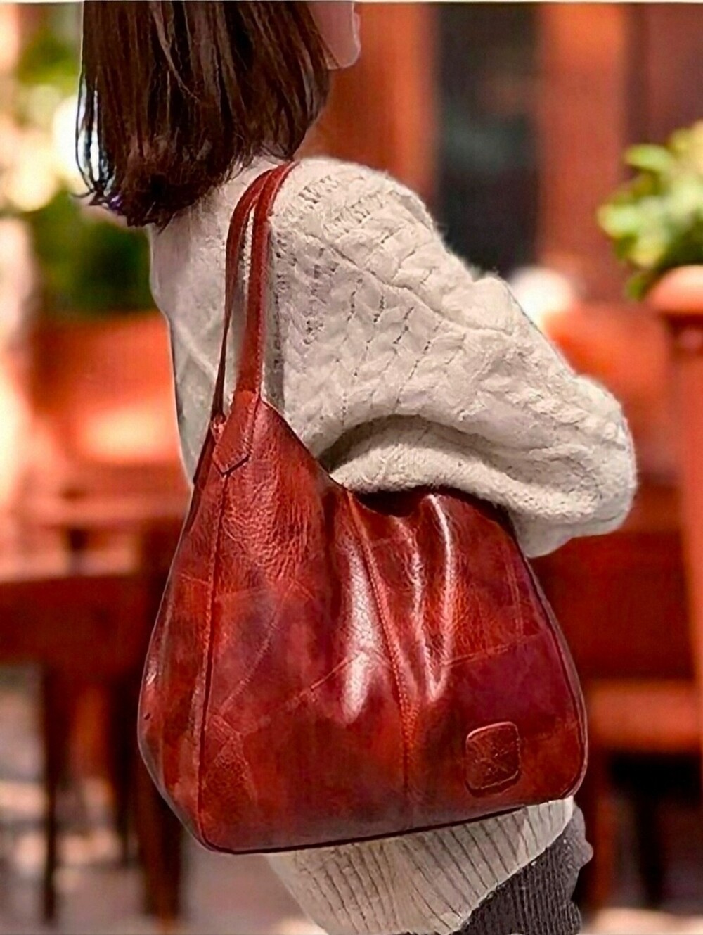 NWT. Shoulder Hobo Satchel Faux Leather Multi Pocket Top Zip. Cognac Brown
